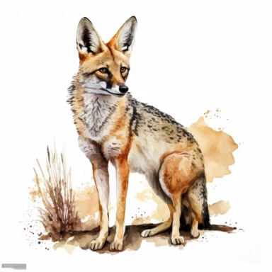 watercolor jackal, white background, clipart