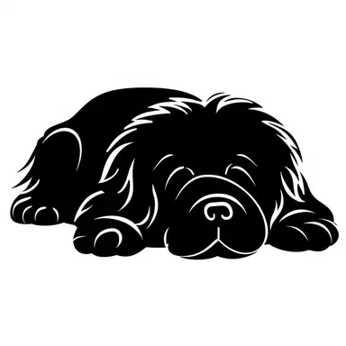 simple monochrome outline of a sleeping Newfoundland dog, cute, clipart