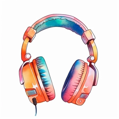 Cute Beautiful Retro 90s Color headphones Watercolor Sublimation Clipart,Cartoon, hyper realistic, intricate detail, illustration style,high solution,on the white background