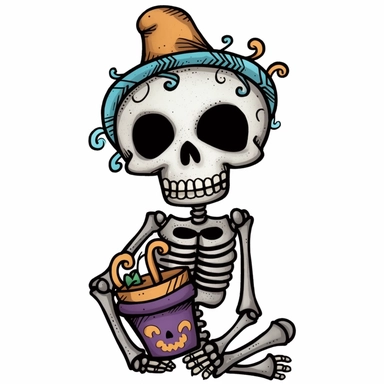 1 x Cute Halloween Skeleton Clipart, white background,