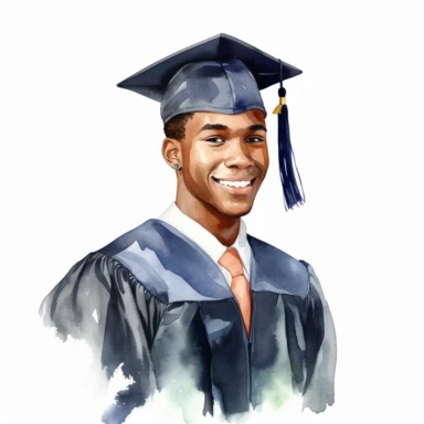 watercolor black male student graduation clipart on a white background