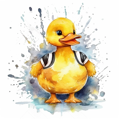 yellow rubber duck as a athlete basketball clipart white background vector watercolor
