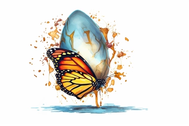 Watercolor, Create an animated GIF of a butterfly emerging from its chrysalis and taking its first flight, clipart, hd, on a white background, spaced out