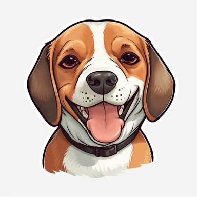 cute Beagle, happy and smiling, bold line, clipart, sticker, white background, no shadow, 8k detail