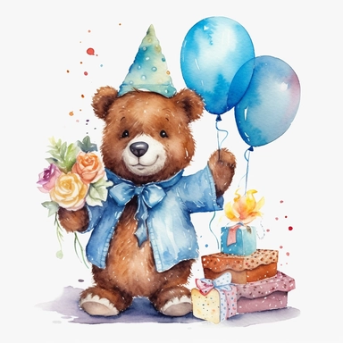 watercolor clipart white background moving living standing blue cartoon bear birthday