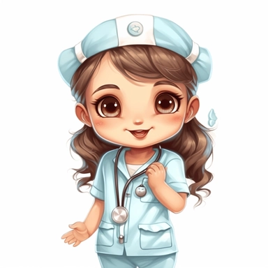Clipart illustration cute friendly cartoon baby nurse girl white background NO animal