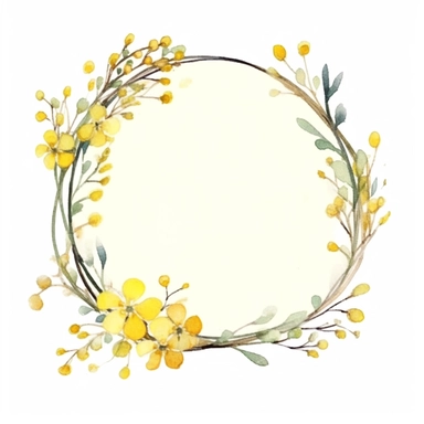 one floral frame made by watercolors watercolor clipart on a white background, invitations, christmas cards, in the style of light yellow and light white, manual focus lens, dark yellow and white, hallyu, pastoral charm, award-winning, hatecore , no water