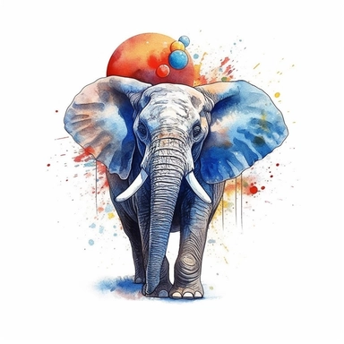 watercolor art of circus elephant with a ball, in the style of realistic and hyper-detailed renderings, sketchfab, ahmed morsi, realistic watercolor paintings, use of common materials, handcrafted designs, with white background clipart