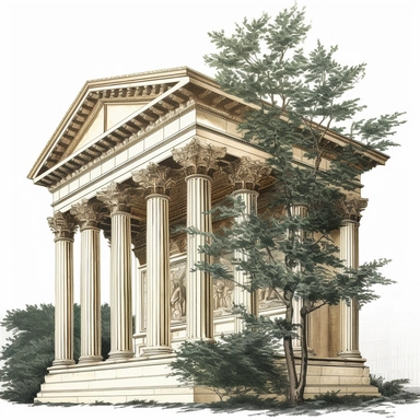 clipart, British Museum, London, Great Britain , Detailed, nature, neoclassical architecture, sideview, botanical, white background