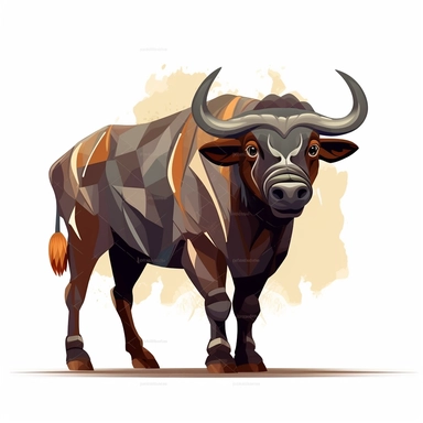 african buffalo, vector art, clipart, in the style of Georgia o'keeffe, white background