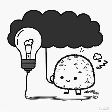 cute clipart of a kawaii lamp. Beautiful, flat, cute manga style, black and white, brain shape image borders