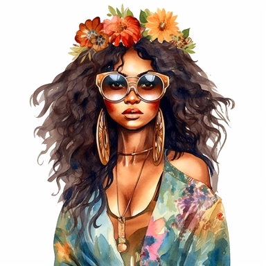 watercolor, hippie black woman, clipart