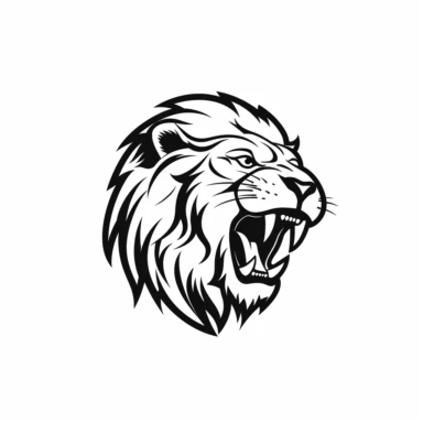 roaring lion head black frontal view silhouette vector flat simple identification symbol white backround white background minimalistic clipart png svg