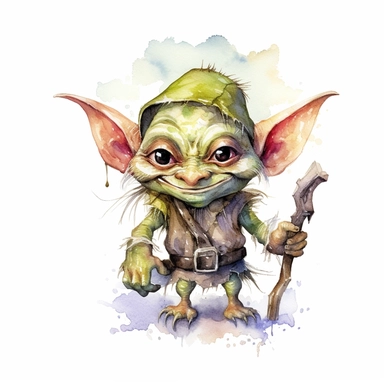 watercolor fantasy good kind goblin clipart, hd 4k, detailed, focused, isolated on white background
