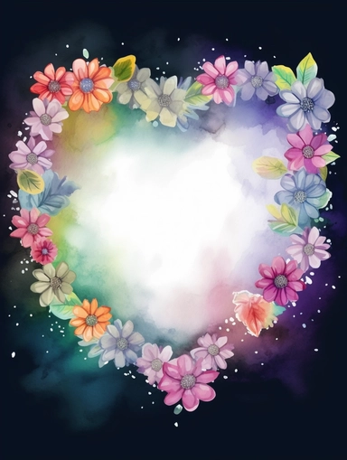 frame for poster, narrow vignette along the sides and the corners of the picture, little cute wild bright clipart flowers like hearts vignette, soff pastel blank center of the picture,