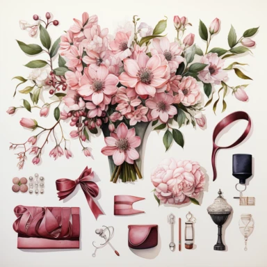 watercolour, wedding theme, different object from this theme, clipart, white background