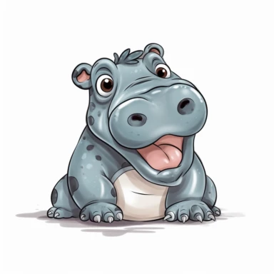cartoon baby hippopotamus clipart, mouth open, safari, white background, no text