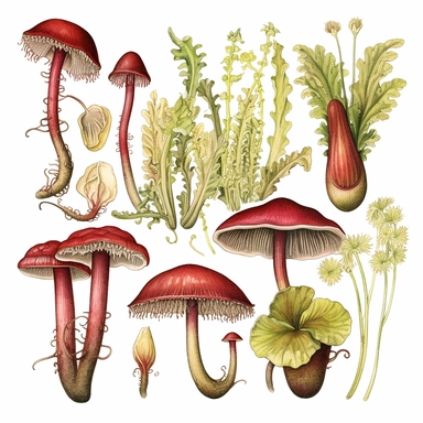 Clipart, vintage, watercolor, Carnivorous plants, botanical illustration, hand drawn, texture