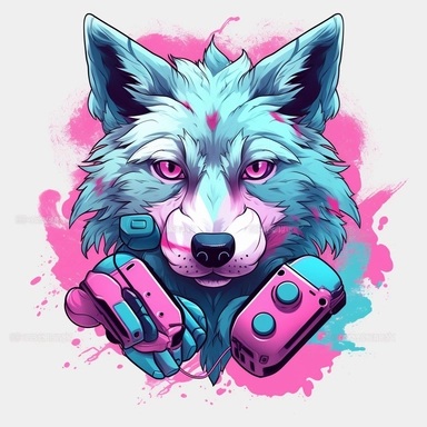 create a clipart image of a baby pink, baby blue colorful vivid colors, colourful retro, gamer Cartoon crazy army wolf with gamer aesthetic Clipart retro, gaming, colorful, minimalistic, design, clipart, white background, detailed high-resolution, cartoon style, realistic style cartoonish, very beautiful colors, gamer style clipart image