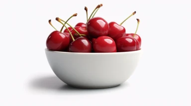 a bowl of luscious cherries on white background. Clipart photo-realistic, ultra sharp, simplicity, higher coherence, minimalism, ultra detailed, hyper realistic details, beautiful, modern, OC rendered, 32k uhd , insane details, intricate details, Photoshoot, Depth of Field, captured with Phase One XF IQ4 camera , 200 Mega Pixel lens,