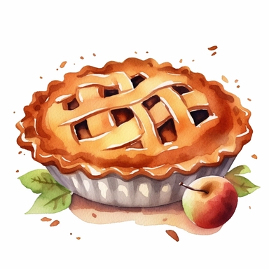 apple pie watercolor clipart, white background