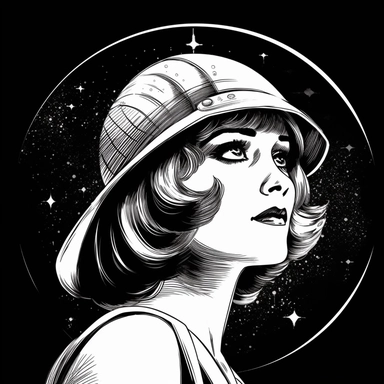 sketch clipart of 20s poster miracle girl, hd, white on black background, spaced out,--ar 3:2