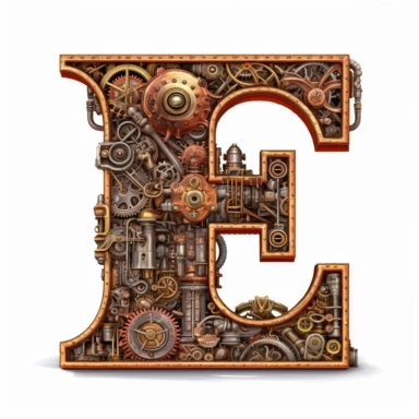 Steampunk style Letter E, clipart, white background