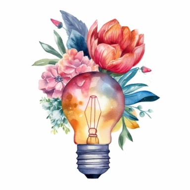 Watercolor Floral Lightbulb Clipart, isolated on white background