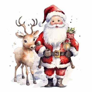 Watercolor Christmas Snowman Santa Mrs. Claus Reindeer Clipart