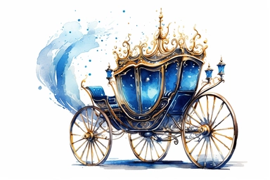 Watercolor Cinderella Carriage Clipart, On White Background, Spaced Out, 4K, Ultra-HD, Vector Art