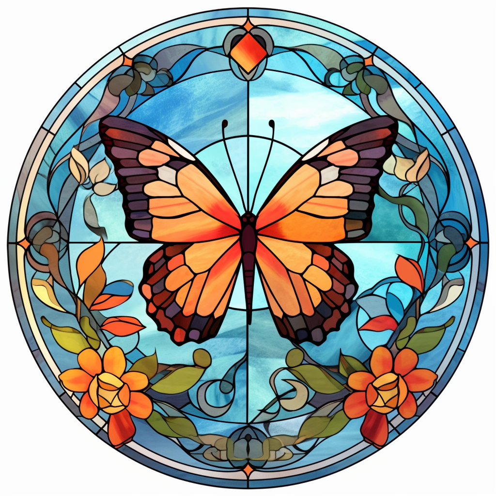 stained glass clipart of one butterfly and flowers - Clip Art Library