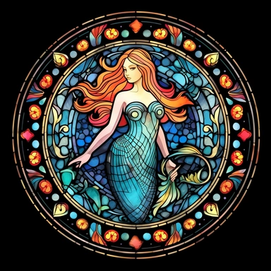 Stained Glass Watercolor Mermaid Mandala Clipart, black background, no text, no caption