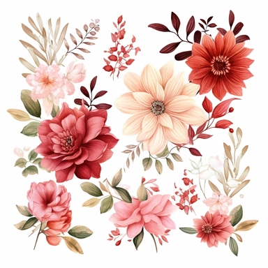Reds, Pinks and Browns Floral Clipart - Watercolor Floral Clipart - flowers - Floral Clipart - Reds, Pinks and Browns - Premade Clipart - Wedding Clipart