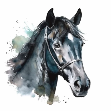 Watercolor Black Horse Face clipart, hyper realistic, detailed, stylised, nature scene, hyper detailed, cozy colors