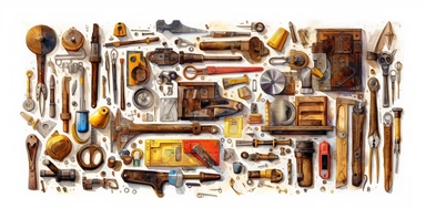 builder's tools, sharp strong details, watercolor clipart, I can't believe how beautiful this is