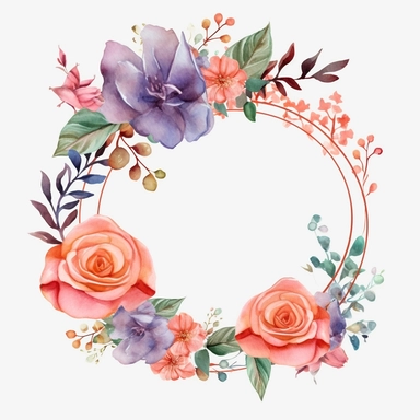 Watercolor Rose Floral Frame, Watercolor Circle Frame Png, Watercolor Floral Frame Clipart, Floral Wreath Png, Watercolor Floral Border