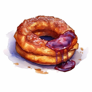 a cinnamon Donut in the style of watercolour clipart with detailed brush strokes