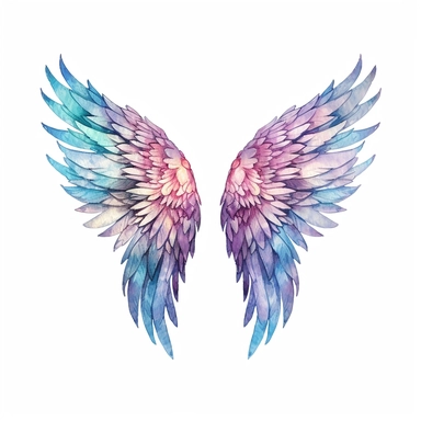 watercolor angels wings, Carnival glass, high quality, clipart, white background