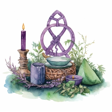 watercolour celtic witch altar clipart no text