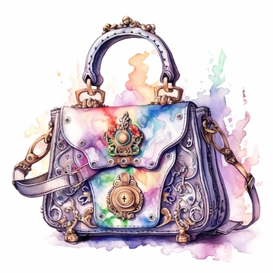 Watercolour Magic Mystical realistic victorian vintage fashion handbag clipart , dreamu clipart,trippy, white background