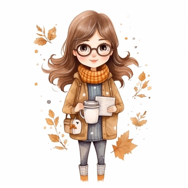 cute girl, clipart, planner girl clipart, cottagecore, standing