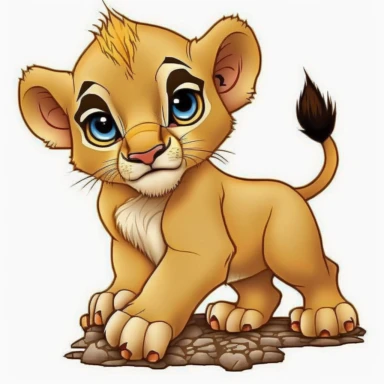 baby simba from lion king clipart, no spots, blue eyes, one tail, 4 Paws, each paw has 4 toes--quality