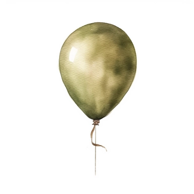 single watercolor khaki party baloon with string clipart,clear edges,warm pastel color,positive energy,clear white background