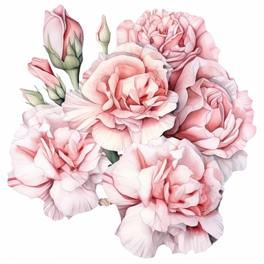 watercolor Carnation bouquet clipart, white background,clear background, realistic watercolor painting, dreamy and romantic