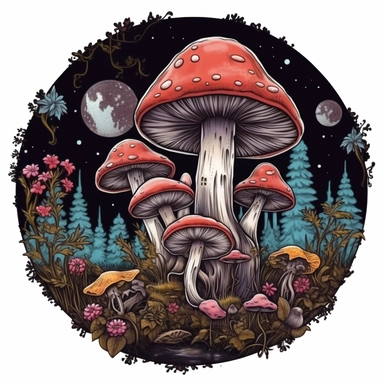 coloured mushroom wolf mushroom moon owl butterfly free vector, in the style of calligraphy-inspired, #screenshotsaturday, bold black outlines, circular shapes, soothing landscapes, feminine sticker art, wiccan Sublimation Clipart,hyper realistic, intricate detail, illustration style,high solution,on the white background