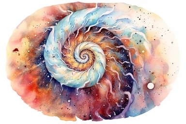 Watercolor, Craft a fossil tidal stream galaxy, featuring a tidal stream of stars resulting from a merger event clipart, hd, on a white background, spaced out