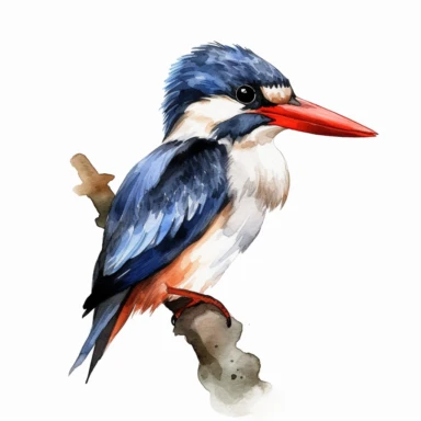 Black-capped Kingfisher bird, water color style, clipart, white background
