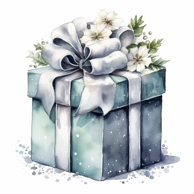 watercolor clipart high detail a beautiful soft colored chrismas present with silver