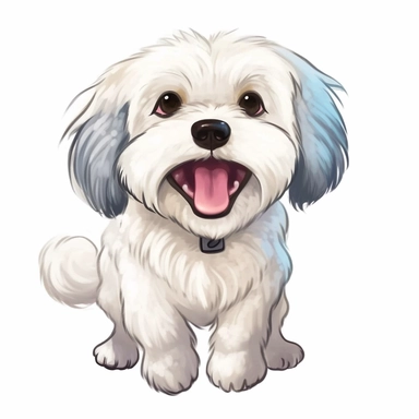 single isolated asset, cute happy Havanese puppy action pose, front view, chibi style, watercolor, professional vector clipart, white background