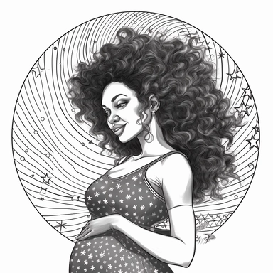 coloring page . Beautiful black woman .pregnant baby bump showing , beautiful, clipart, school background, detailed, happy, glamorous